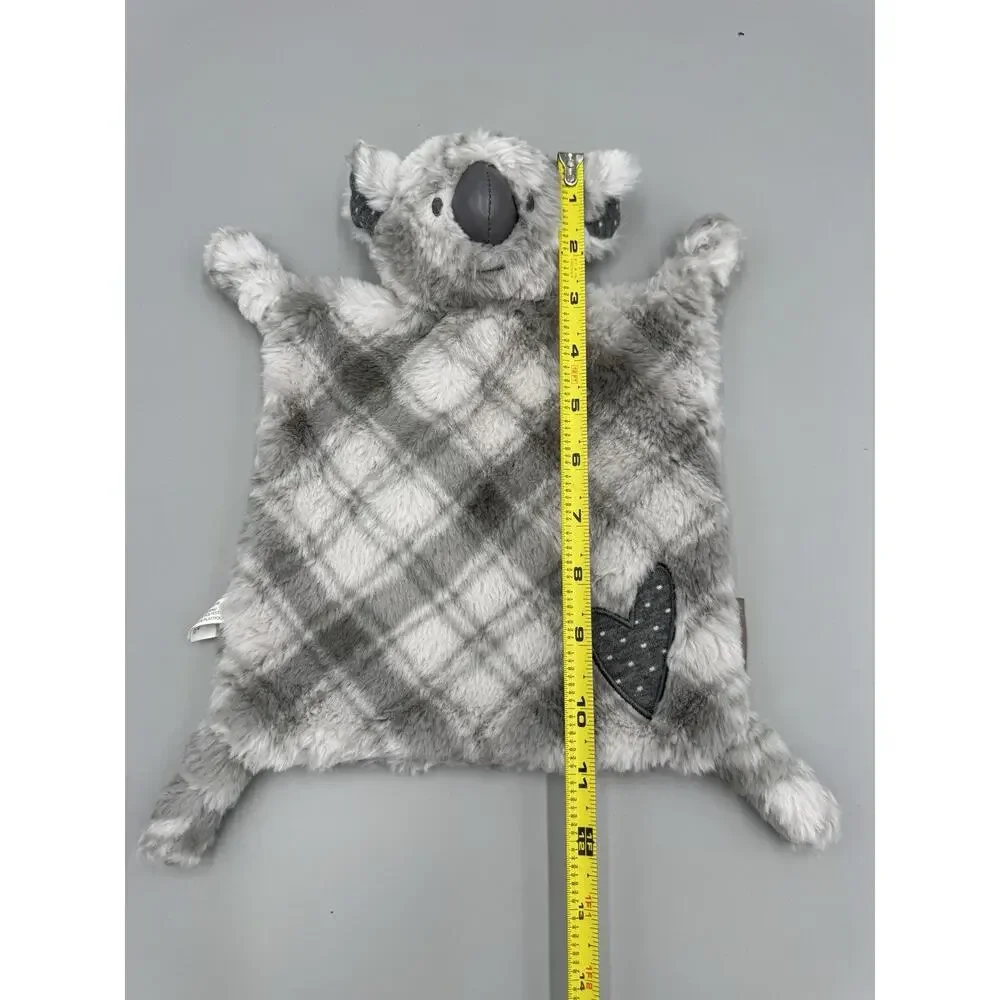 Demdaco Koala Bear Lovey Rattle Plush Baby Gray‎ Plaid Security Blanket W/ Heart